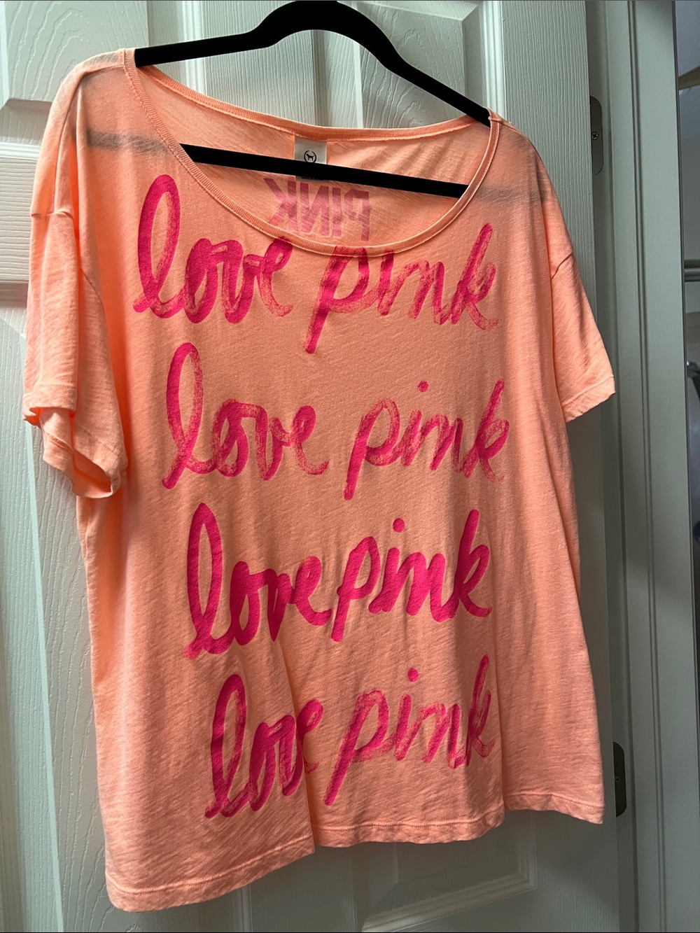 PINK Victoria's Secret Peach Tee with Hot Pink Logo